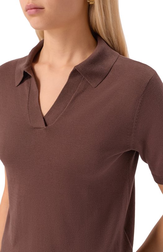 Поло из шелка и хлопка Weekend Max Mara R0NC0L0 Коричневый  R0NC0L0 Фото 5