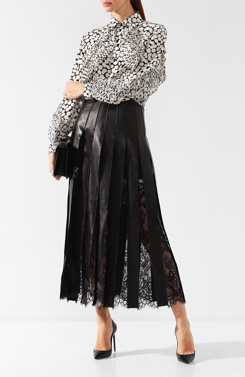 Кожаная юбка-миди с кружевными вставками ELIE SAAB, арт. 9936, фото 2