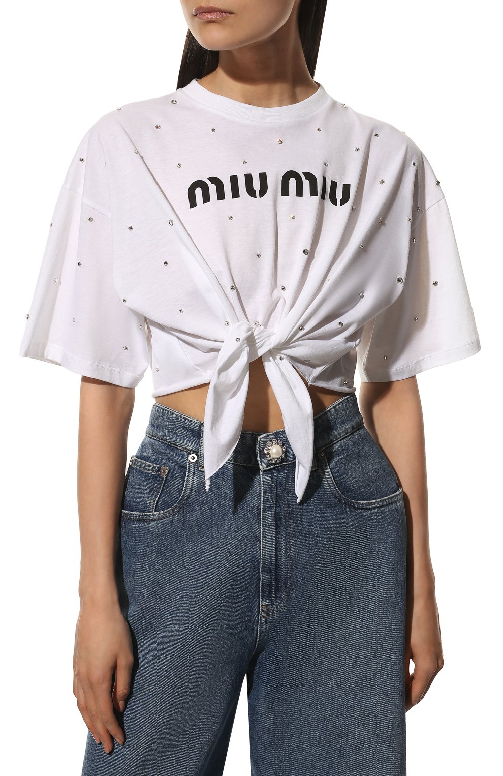 Хлопковая футболка MIU MIU, арт. MJN304-1ZFS-F0009, фото 3