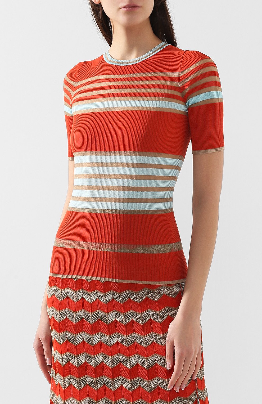 Топы из смеси хлопка и вискозы M MISSONI кораллового цвета по цене 27550 руб., арт. 2DN00062/2K0020, фото 3 Топы из смеси хлопка и вискозы M MISSONI, арт. 2DN00062/2K0020, фото 3