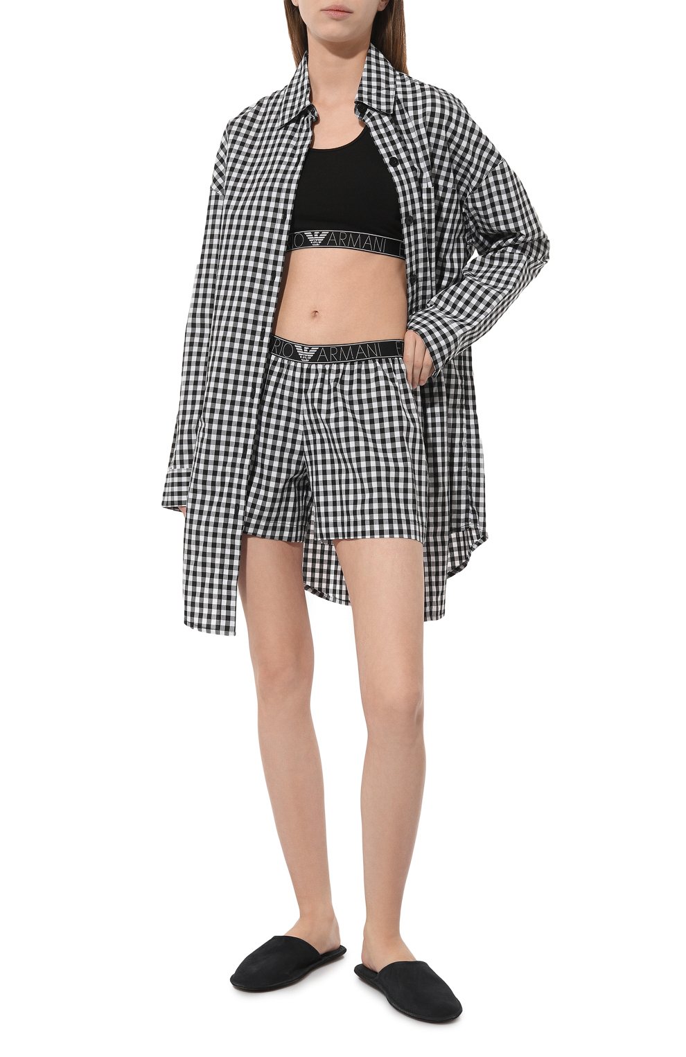 Хлопковые шорты EMPORIO ARMANI черно-белого цвета по цене 6155 руб., арт. 164816/4R242, фото 2 Хлопковые шорты EMPORIO ARMANI, арт. 164816/4R242, фото 2