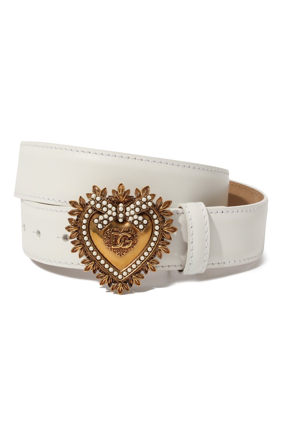 Кожаный ремень DOLCE & GABBANA белого цвета по цене 67650 руб., арт. BE1315/AK861, фото 1 Кожаный ремень DOLCE & GABBANA, арт. BE1315/AK861, фото 1