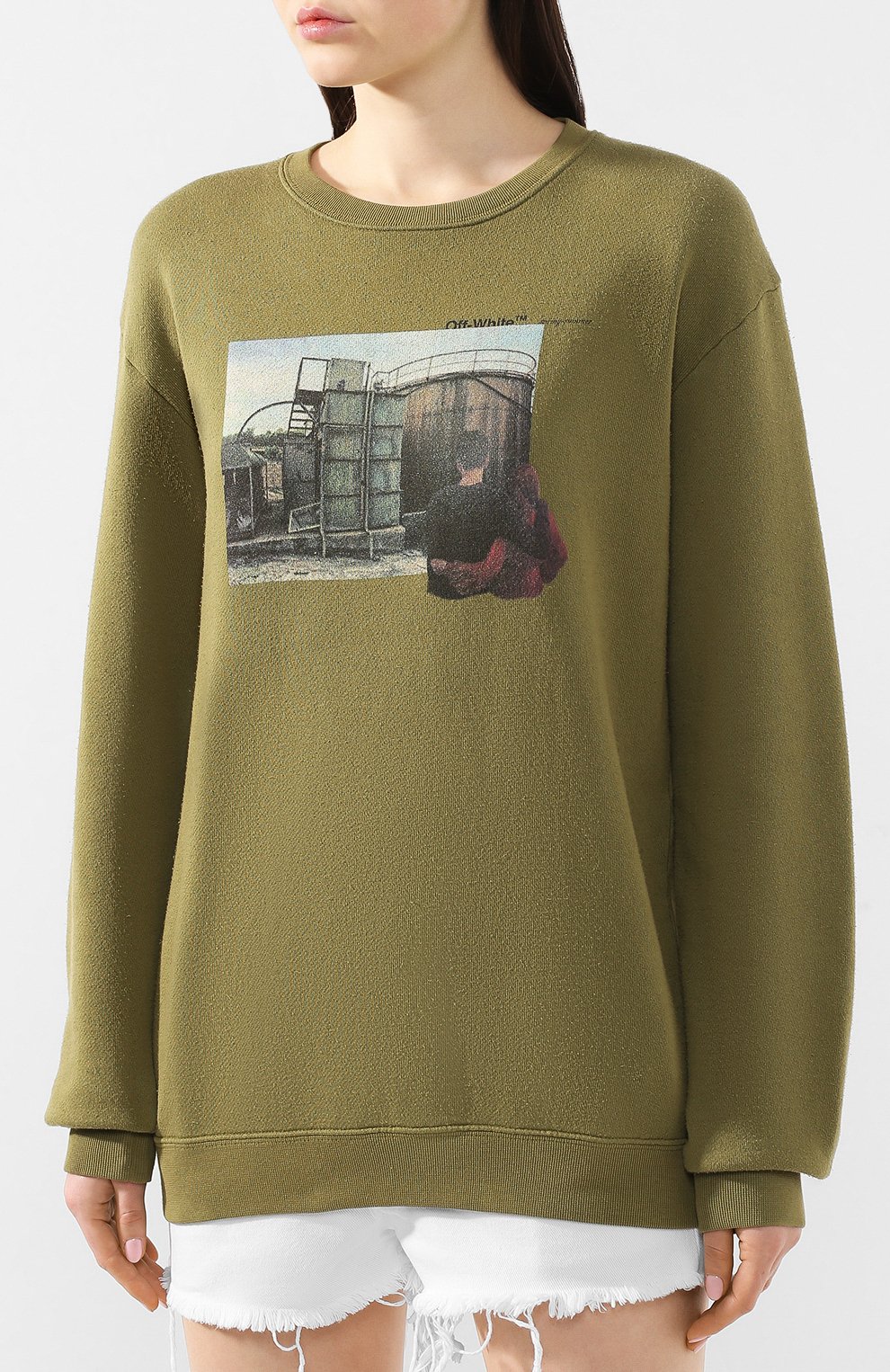 Хлопковый свитшот OFF-WHITE хаки цвета по цене 33400 руб., арт. 0WBA046S19D970804388, фото 3 Хлопковый свитшот OFF-WHITE, арт. 0WBA046S19D970804388, фото 3