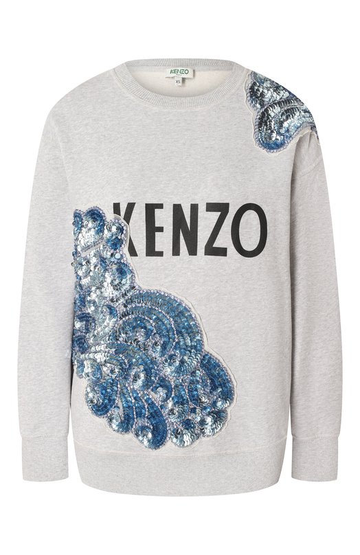 

Хлопковый свитшот с отделкой пайетками Kenzo, Серый