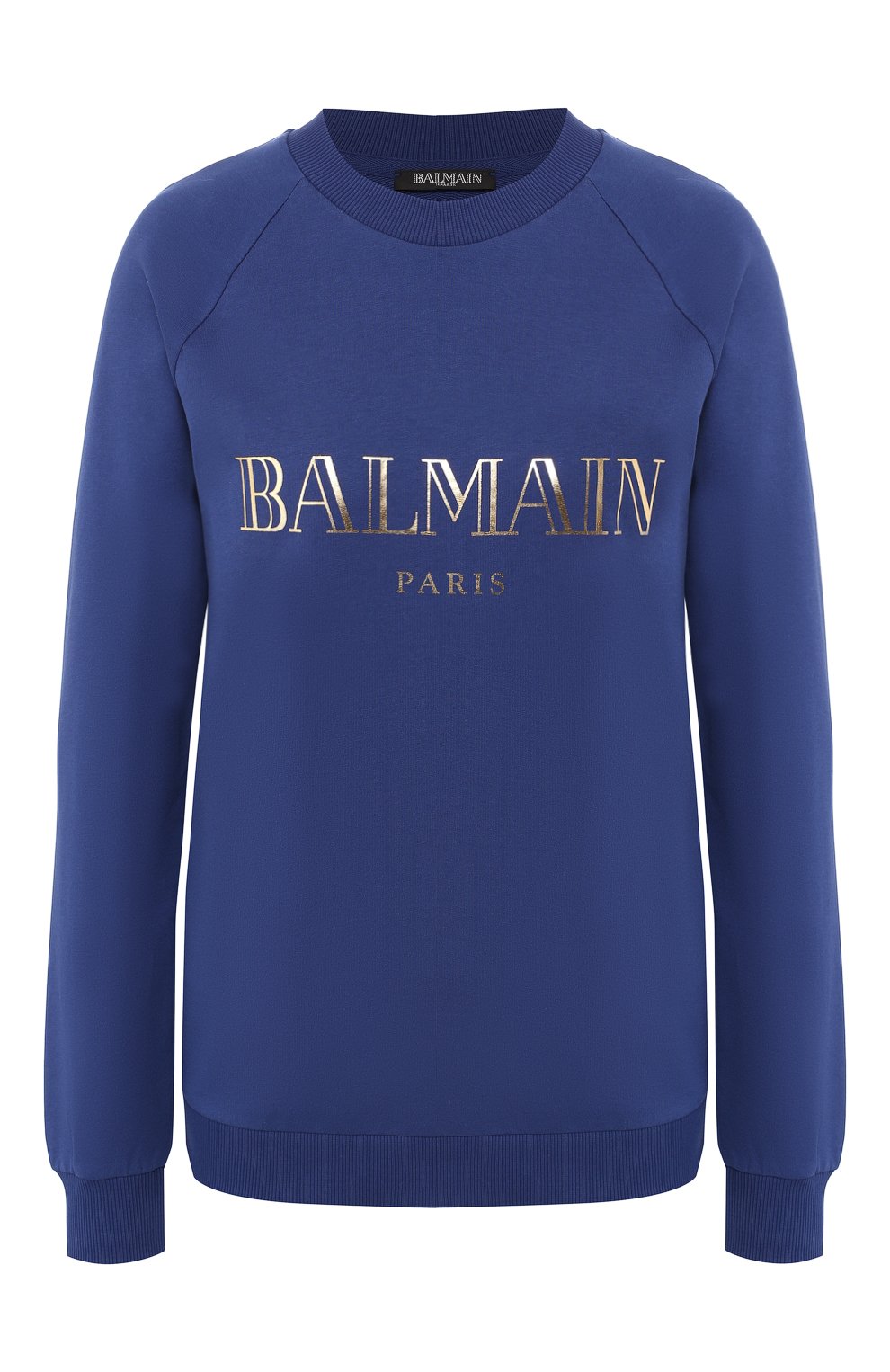 Хлопковый пуловер BALMAIN синего цвета по цене 58550 руб., арт. RF13735/I044, фото 1 Хлопковый пуловер BALMAIN, арт. RF13735/I044, фото 1