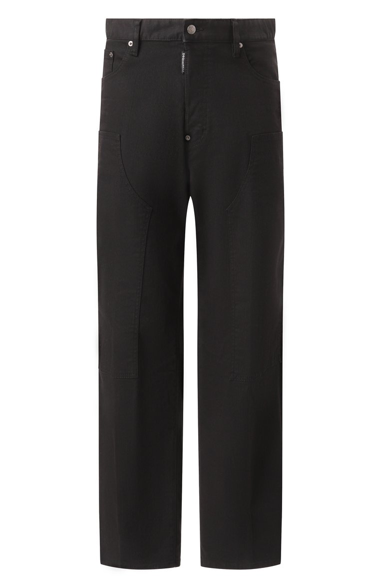Мужские джинсы DSQUARED2 черного цвета, арт. S74LB1673/S39781 | Фото 1 (Длина (брюки, джинсы): Стандартные; Драгоценные камни: Проставлено; Материал сплава: Проставлено; Детали: Накладные карманы; Кросс-КТ: Деним; Силуэт М (брюки): Прямые; Материал внешний: Деним, Хлопок; Стили: Гранж, Повседневный)
