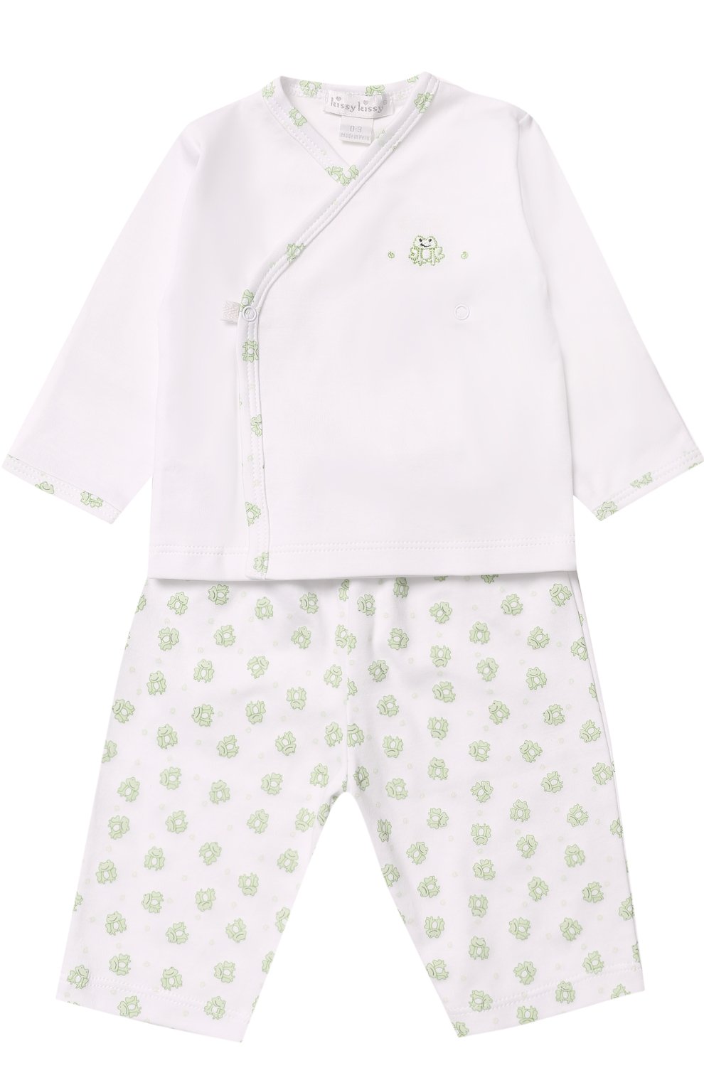 Хлопковая распашонка с брюками KISSY KISSY зеленого цвета по цене 4875 руб., арт. 313-88, фото 1 Хлопковая распашонка с брюками KISSY KISSY, арт. 313-88, фото 1