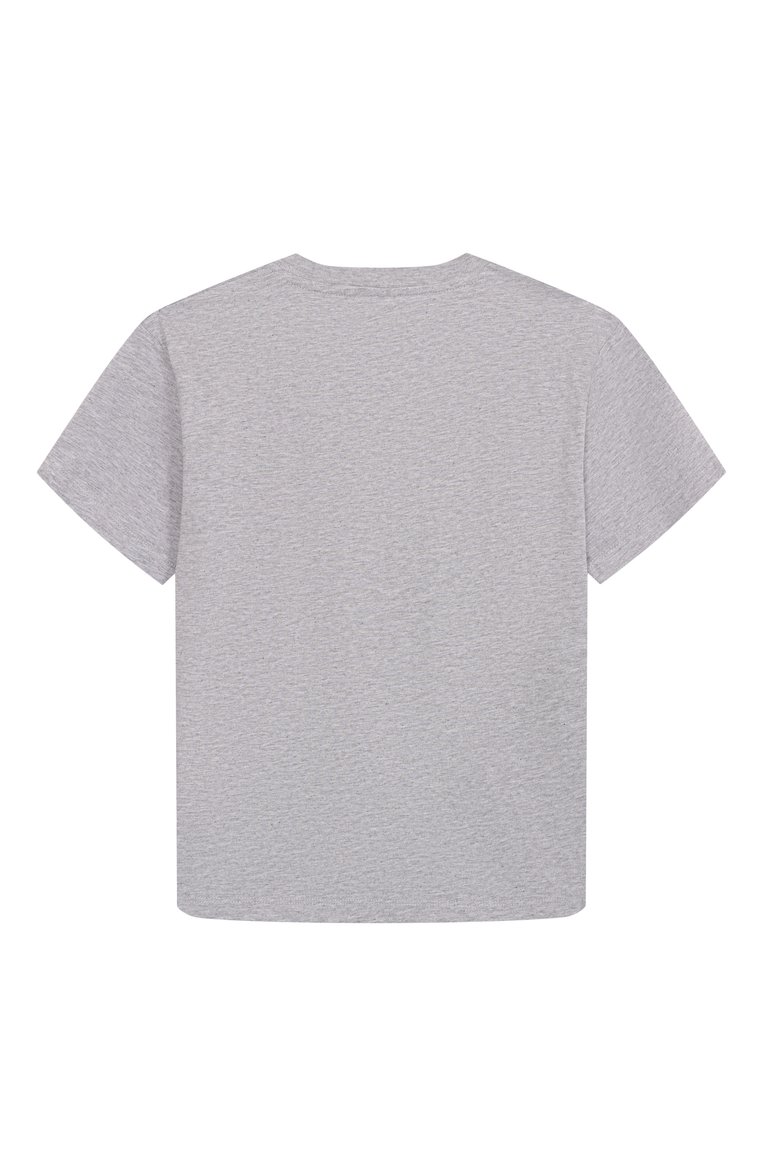 Детская хлопковая футболка STELLA MCCARTNEY серого цвета, арт. TW8Q11 | Фото 2 (Рукава: Короткие; Материал внешний: Хлопок; Мальчики Кросс-КТ: Футболка-одежда; Автоматизация ТО: Проставлено; Автоматизация состава: Проставлено; Ростовка одежда: 12 лет | 152 см, 13 - 15 лет | 158 см, 2 года | 92 см, 3 года | 98 см, 7 лет | 122 см, 5 лет | 110 см, 4 года | 104 см, 9 лет | 134 см)