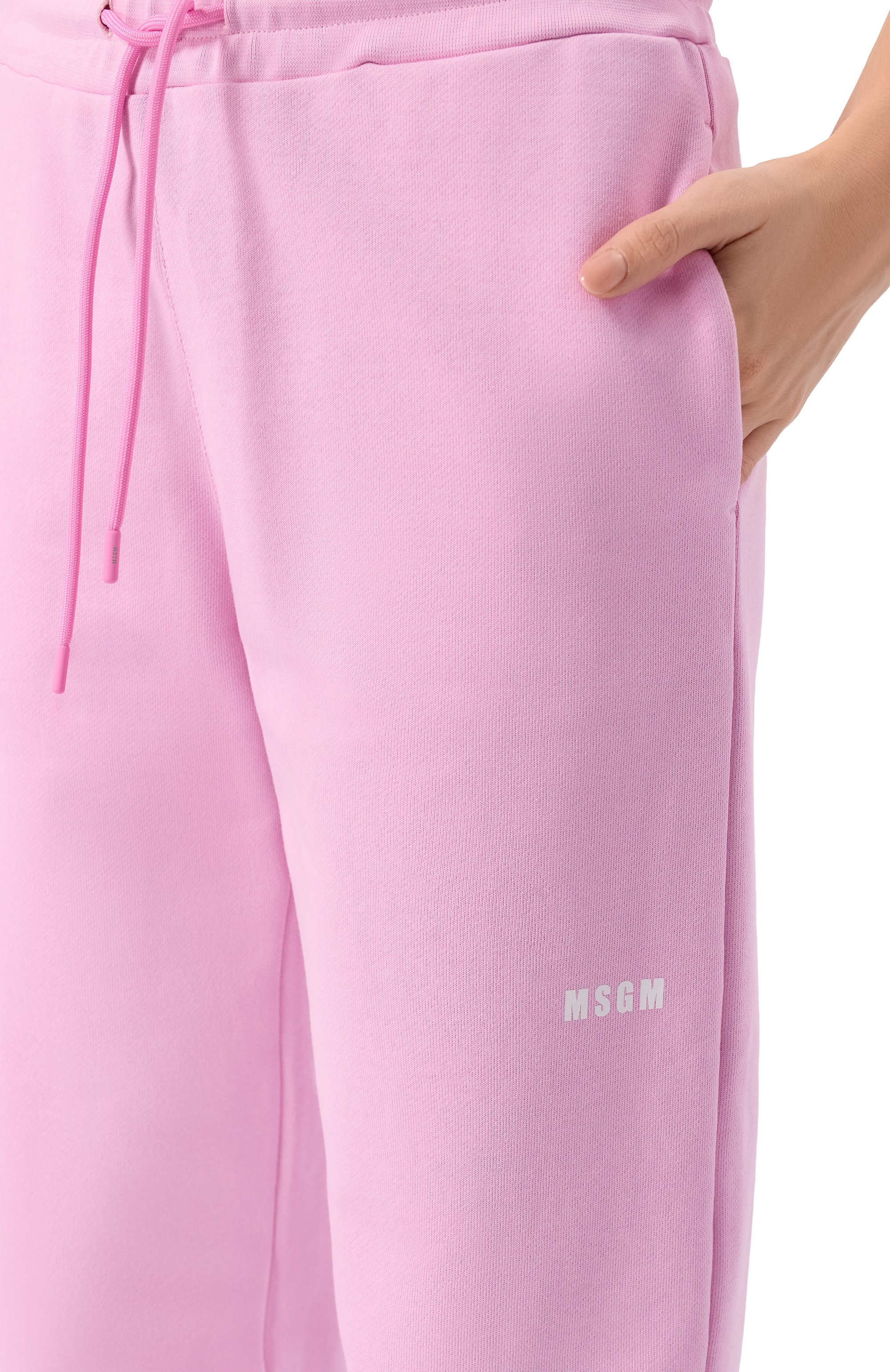 Хлопковые джоггеры MSGM розового цвета по цене 28350 руб., арт. 4041MDP500/267000, фото 5 Хлопковые джоггеры MSGM, арт. 4041MDP500/267000, фото 5