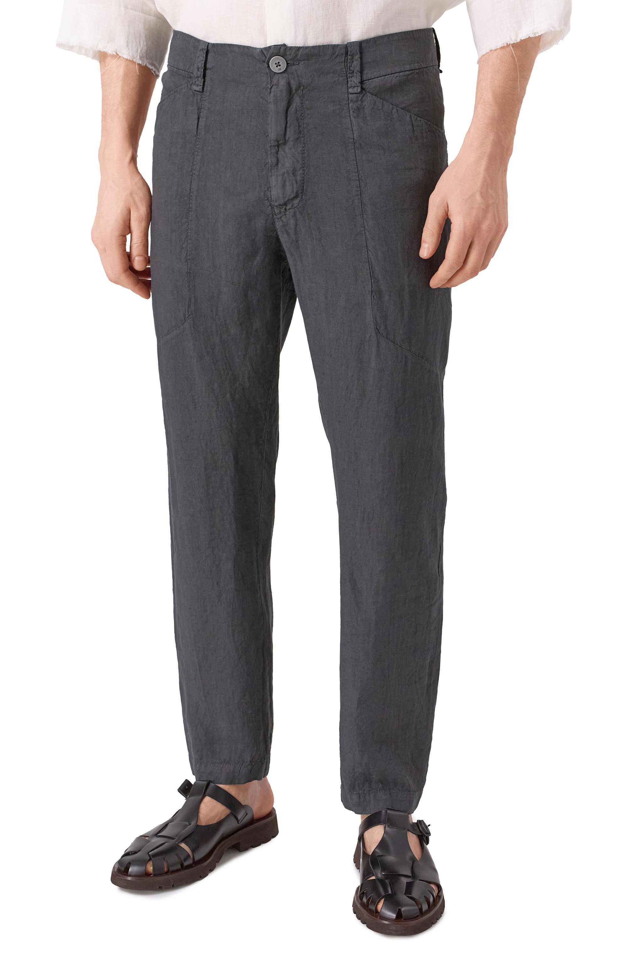 Льняные брюки TRANSIT темно-серого цвета по цене 38450 руб., арт. CFUTRZD131, фото 3 Льняные брюки TRANSIT, арт. CFUTRZD131, фото 3