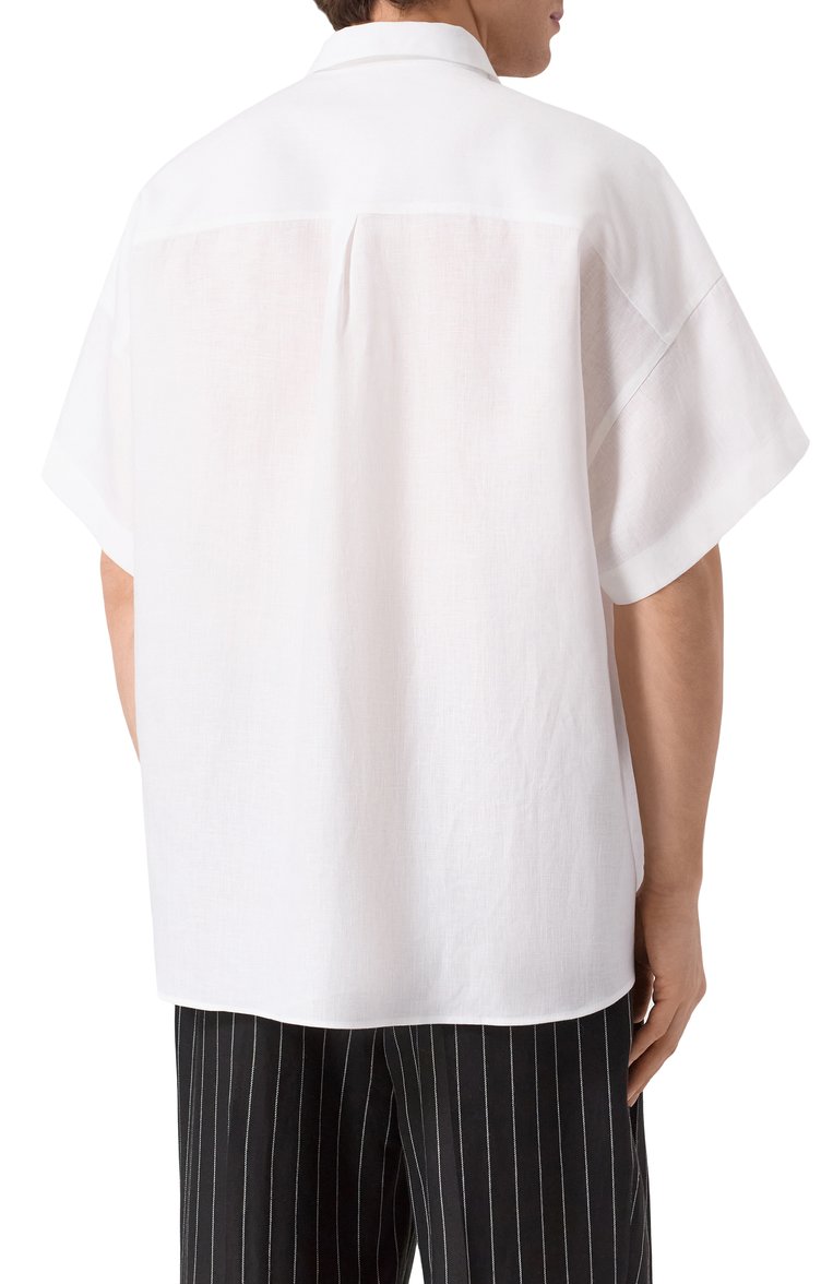 Мужская льняная рубашка DOLCE & GABBANA белого цвета, арт. G5NE4T/FU4JB | Фото 4 (Рукава: Короткие; Длина (для топов): Стандартные; Материал внешний: Лен; Воротник: Кент; Случай: Повседневный; Принт: Однотонные; Стили: Кэжуэл; Автоматизация ТО: Проставлено; Размерность: Идёт в размер; Автоматизация состава: Проставлено; Детали: Без декора)