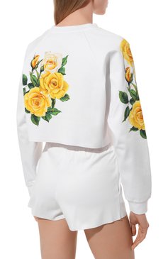 Женский хлопковый свитшот DOLCE & GABBANA белого цвета, арт. F9N61T/GDCDG | Фото 4 (Драгоценные камни: Проставлено; Материал сплава: Проставлено; Рукава: Длинные; Длина (для топов): Укороченные; Материал внешний: Хлопок; Стили: Романтичный; Женское Кросс-КТ: Свитшот-одежда)