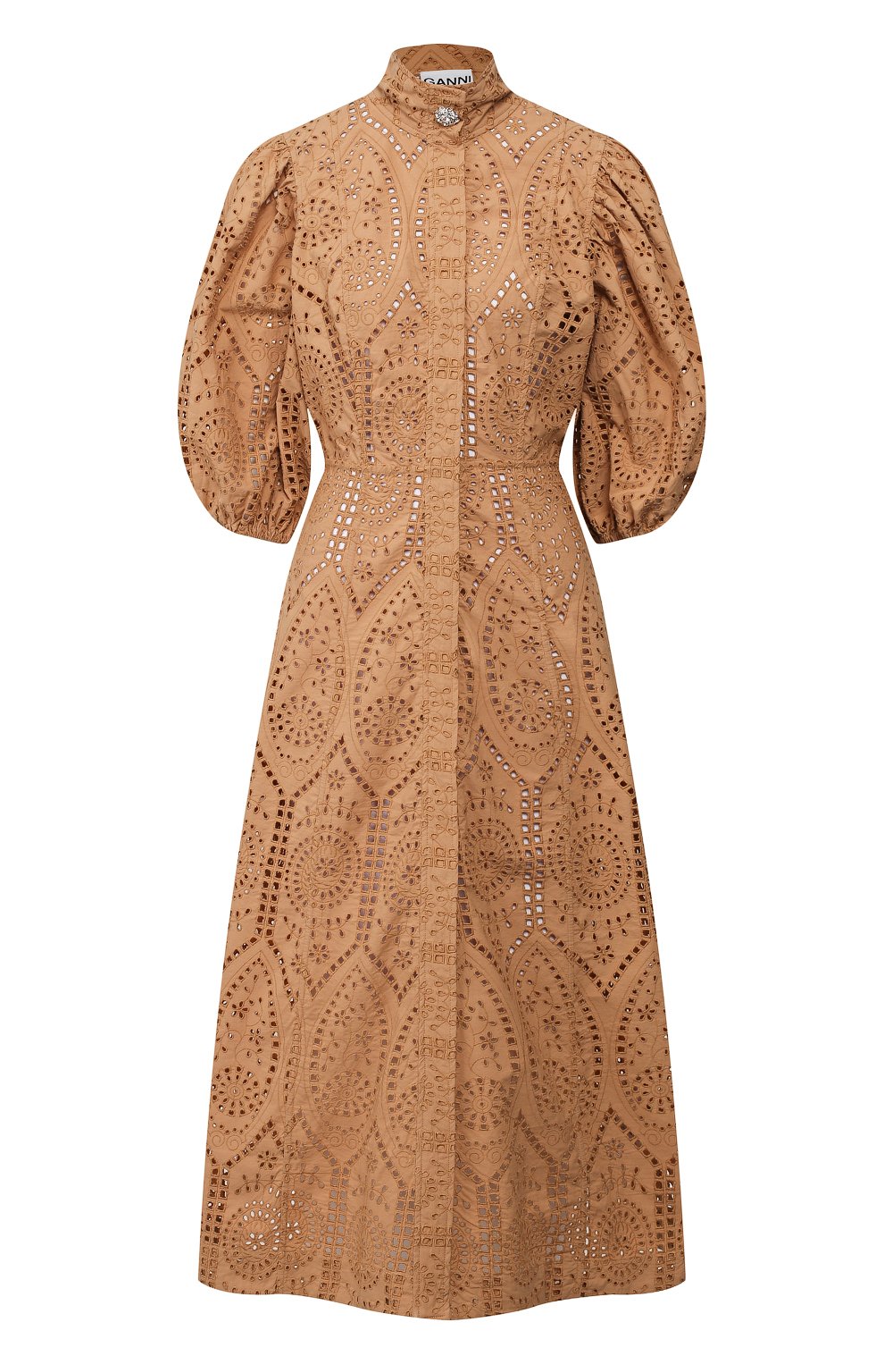 Хлопковое платье GANNI бежевого цвета по цене 29950 руб., арт. F4456, фото 1 Хлопковое платье GANNI, арт. F4456, фото 1