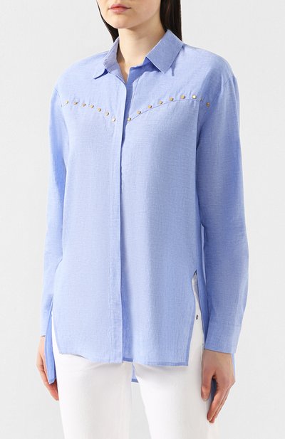 Рубашка из смеси хлопка и льна ESCADA SPORT голубого цвета по цене 34650 руб., арт. 5029169, фото 3 Рубашка из смеси хлопка и льна ESCADA SPORT, арт. 5029169, фото 3
