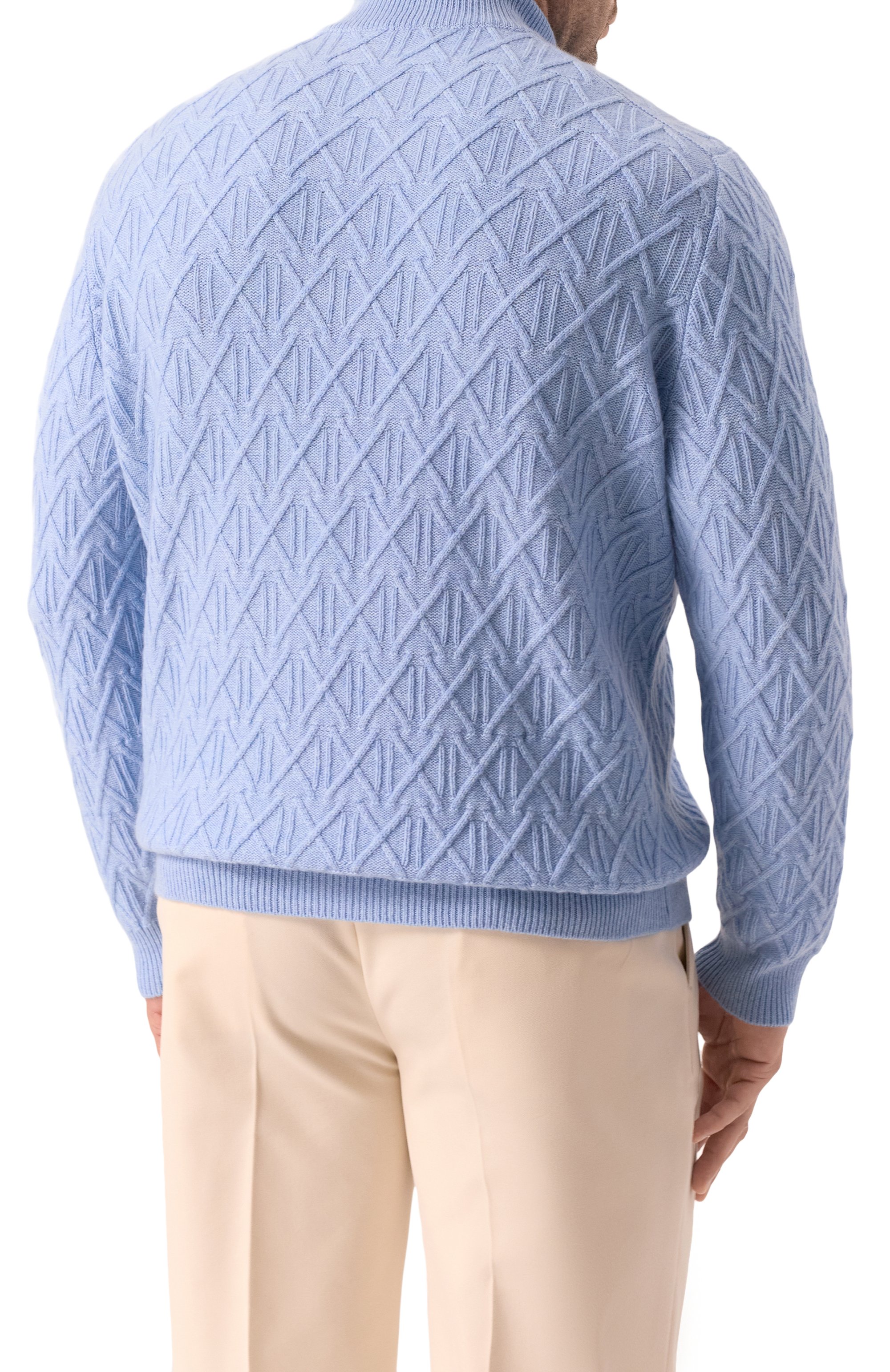 Кашемировый джемпер KITON светло-голубого цвета по цене 424000 руб., арт. UMK0517K68_4XL-8XL, фото 4 Кашемировый джемпер KITON, арт. UMK0517K68_4XL-8XL, фото 4