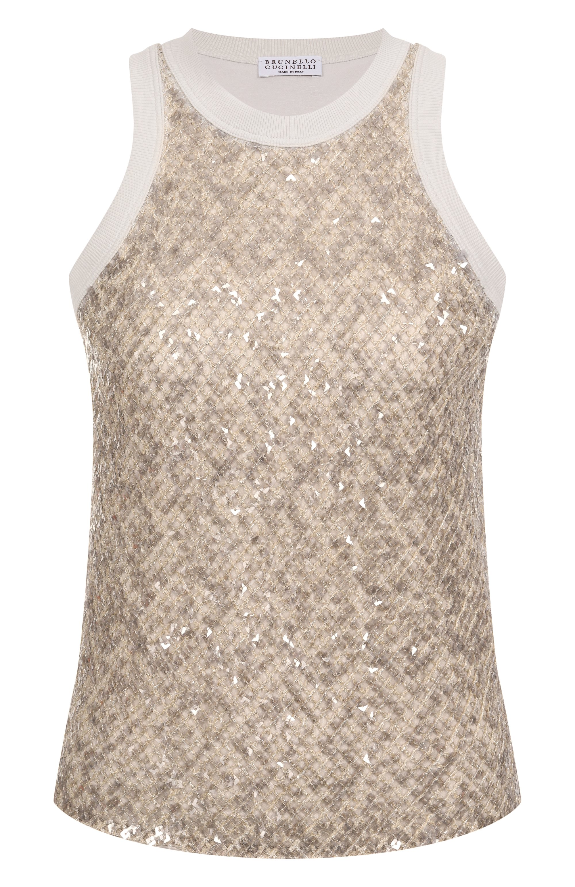 Хлопковая майка с отделкой пайетками BRUNELLO CUCINELLI, арт. M0T18HH500, фото 1
