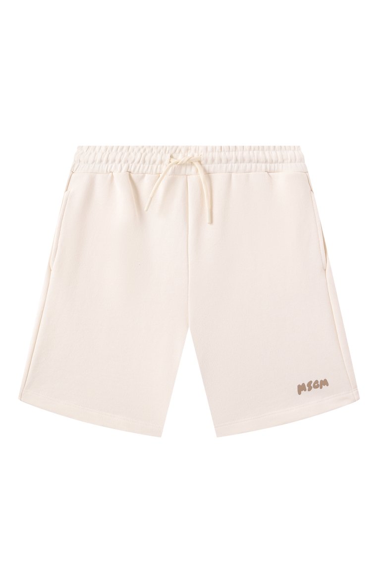 Детские хлопковые шорты MSGM KIDS кремового цвета, арт. S5MSJBBE011 | Фото 1 (Нос: Не проставлено; Материал сплава: Проставлено; Мальчики Кросс-КТ: Шорты-спорт; Случай: Повседневный; Материал внешний: Хлопок; Ростовка одежда: 6 лет | 116 см, 10 - 11 лет | 140 - 146см, 8 лет | 128 см, 16 лет | 164 см, 12 лет | 152 см)