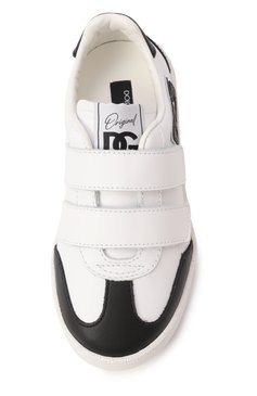 Детские кожаные кеды dg original DOLCE & GABBANA черно-белого цвета, арт. DA5254/A1048/24-28 | Фото 4 (Материал внутренний: Натуральная кожа; Нос: Не проставлено; Материал внешний: Натуральная кожа; Материал сплава: Проставлено; Кросс-КТ: велькро; Мальчики Кросс-КТ: Обувь-низкие)