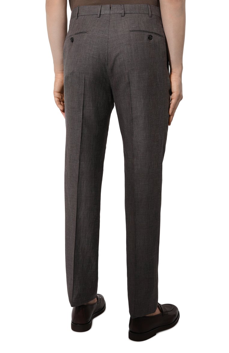 Мужские брюки из шерсти и льна ZEGNA коричневого цвета, арт. 749F09A7/75TB12 | Фото 4 (Длина (брюки, джинсы): Стандартные; Материал внешний: Лен, Шерсть; Случай: Повседневный; Стили: Кэжуэл; Автоматизация состава: Проставлено; Автоматизация ТО: Проставлено)