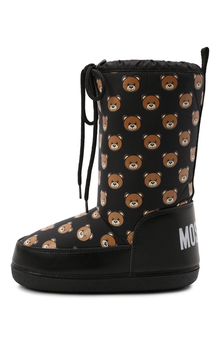 Детские утепленные сапоги MOSCHINO черного цвета, арт. 68937/PIUM.ID/SINT.NAPPA/36-41 | Фото 2 (Материал внешний: Текстиль; Материал внутренний: Текстиль; Материал сплава: Проставлено; Нос: Не проставлено; Девочки Кросс-КТ: Обувь-зимняя)