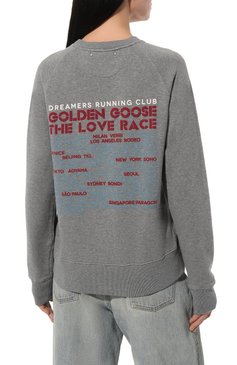 Женский хлопковый свитшот GOLDEN GOOSE DELUXE BRAND серого цвета, арт. GWP01336.P001235 | Фото 4 (Рукава: Длинные; Длина (для топов): Стандартные; Материал сплава: Проставлено; Материал внешний: Хлопок; Драгоценные камни: Проставлено; Женское Кросс-КТ: Свитшот-одежда; Стили: Кэжуэл)