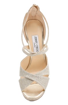 Женские текстильные босоножки lorina 120 JIMMY CHOO золотого цвета, арт. L0RINA 120/DGZ | Фото 5 (Материал внешний: Текстиль; Подошва: Платформа; Каблук выс�ота: Высокий; Материал внутренний: Натуральная кожа; Материал сплава: Проставлено, Проверено; Каблук тип: Шпилька; Статус проверки: Проверено, Проверена категория; Драгоценные камни: Проставлено)