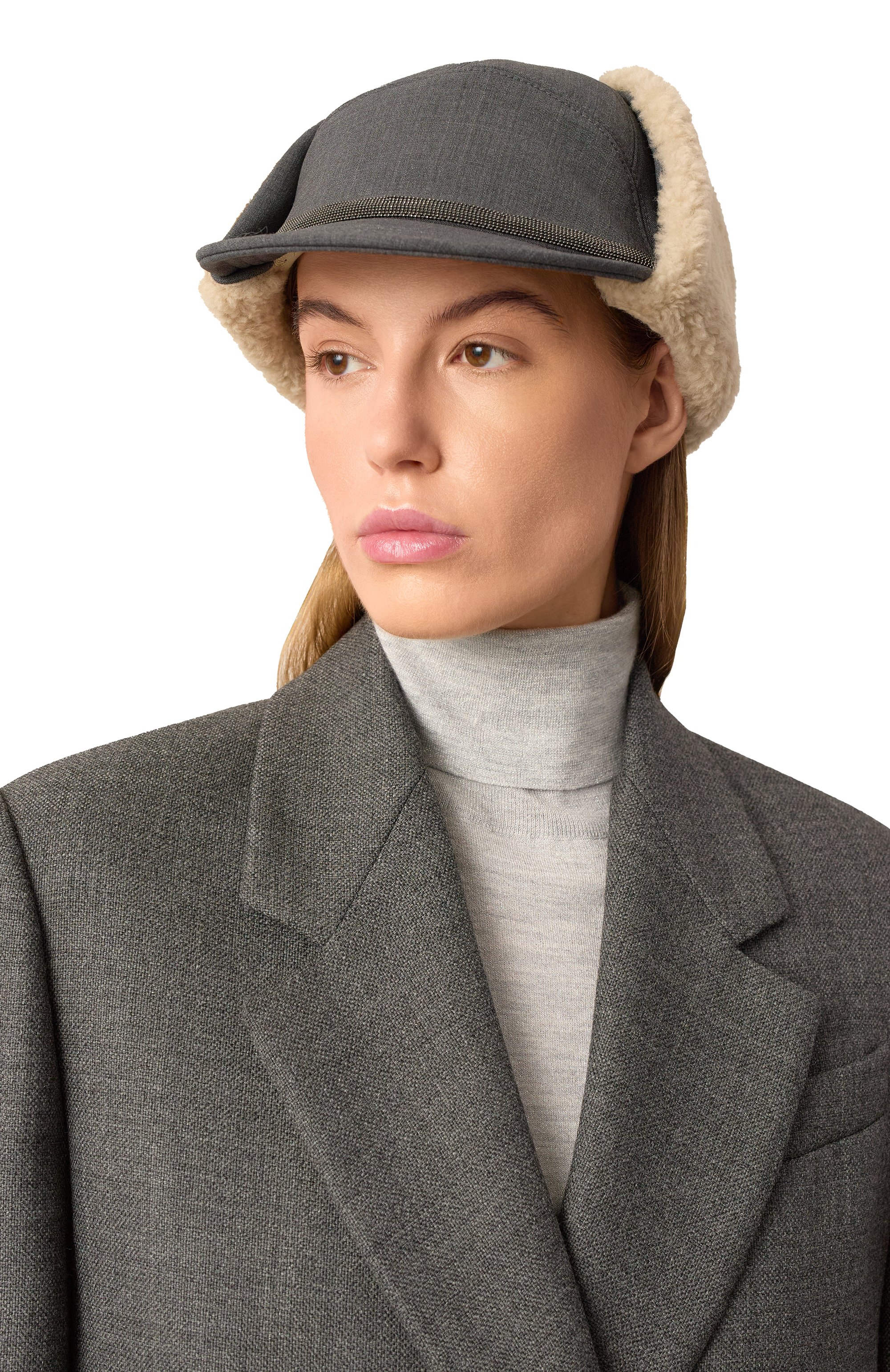 Шерстяная шапка-ушанка BRUNELLO CUCINELLI темно-серого цвета по цене 120500 руб., арт. MCAP90024, фото 2 Шерстяная шапка-ушанка BRUNELLO CUCINELLI, арт. MCAP90024, фото 2