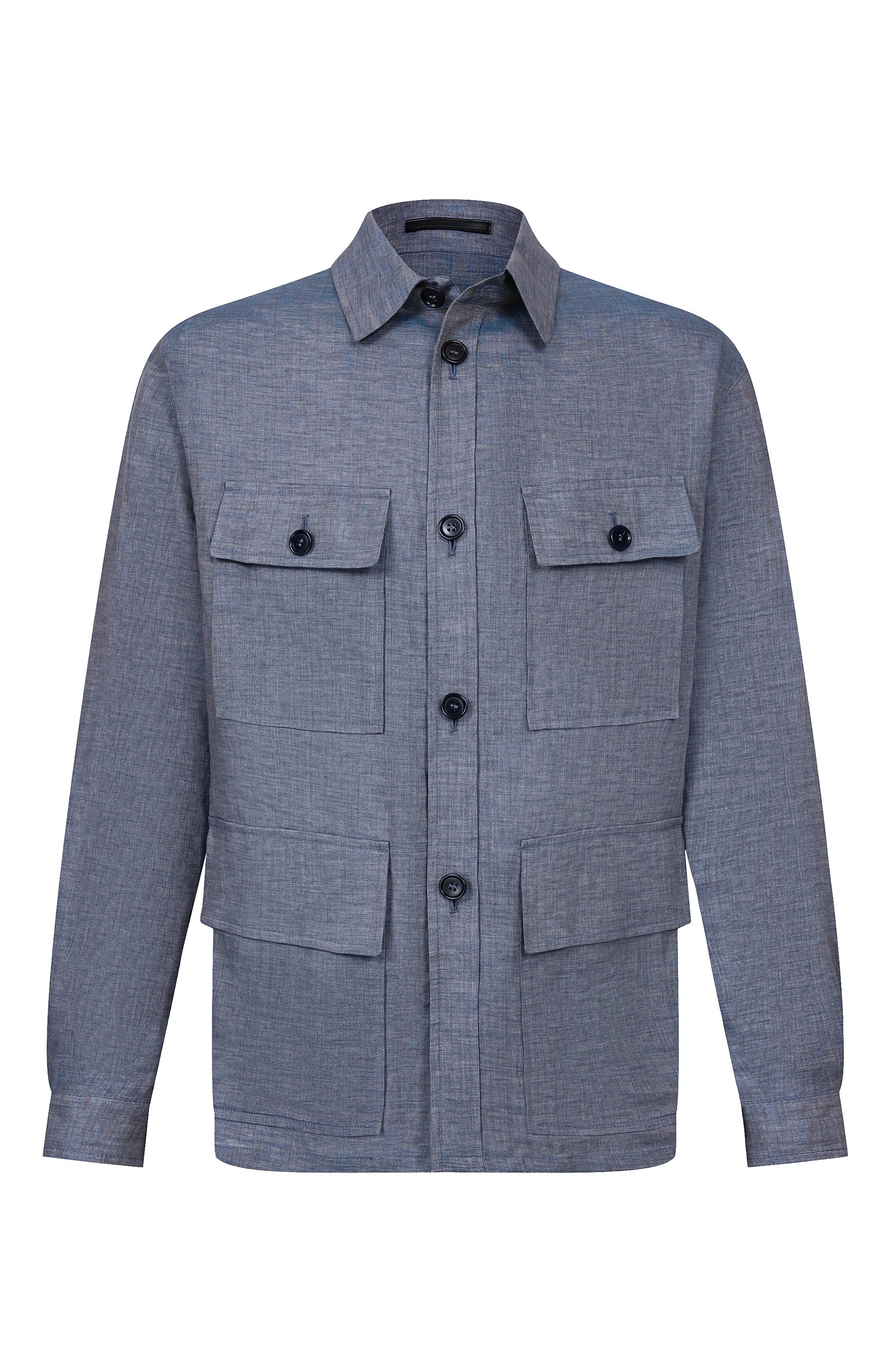 Льняная куртка-рубашка GIORGIO ARMANI голубого цвета по цене 269500 руб., арт. GM004078/TE23125, фото 1 Льняная куртка-рубашка GIORGIO ARMANI, арт. GM004078/TE23125, фото 1
