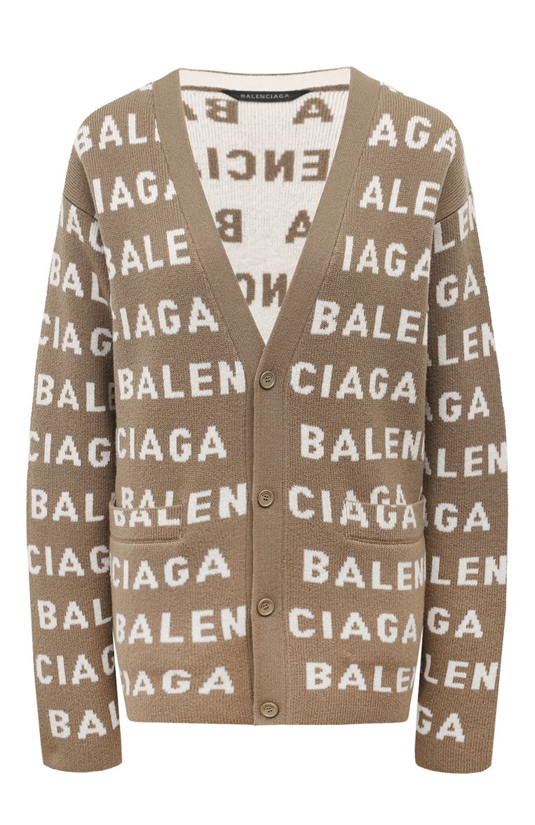 Женский шерстяной кардиган BALENCIAGA бежевого цвета, арт. 766414/T1673 | Фото 1 (Длина (для топов): Стандартные; Материал внешний: Шерсть; Рукава: Длинные; Женское Кросс-КТ: кардиган-трикотаж; Стили: Кэжуэл)