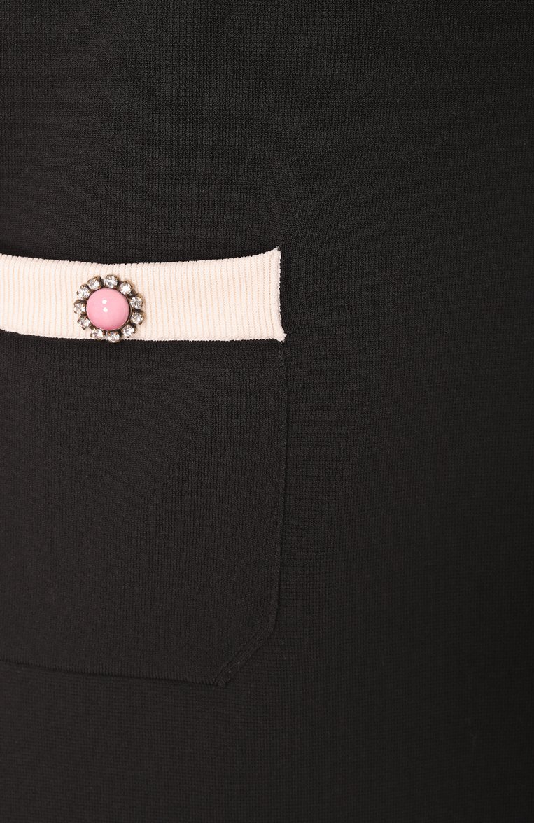 Женское платье из вискозы VALENTINO черного цвета, арт. 6B3KD13L96B | Фото 6 (Длина Ж (юбки, платья, шорты): Мини; Рукава: Короткие; Материал внешний: Вискоза; Случай: Повседневный; Кросс-КТ: Трикотаж; Женское Кросс-КТ: Платье-одежда; Стили: Ретро)