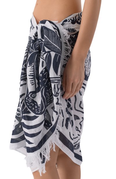 Хлопковое парео SEA LEVEL черно-белого цвета по цене 18650 руб., арт. SL9157JS, фото 5 Хлопковое парео SEA LEVEL, арт. SL9157JS, фото 5