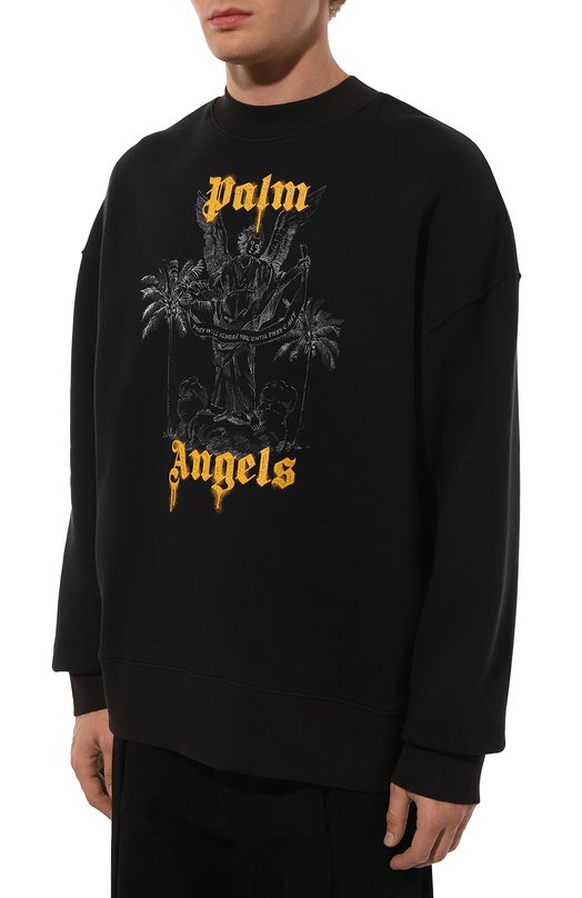Хлопковый свитшот Palm Angels PMBA026F24FLE006 Чёрный  PMBA026F24FLE006 Фото 3