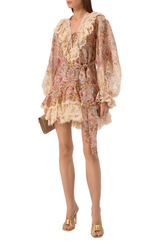 Платье изо льна и шелка Zimmermann 7238DC261 Бежевый  7238DC261 Фото 2