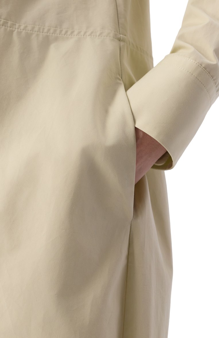 Женское хлопковое платье JIL SANDER светло-зел�еного цвета, арт. J04CT0005-J45002 | Фото 5 (Длина Ж (юбки, платья, шорты): Миди; Рукава: Длинные; Драгоценные камни: Проставлено; Материал сплава: Проставлено; Случай: Повседневный; Женское Кросс-КТ: Платье-одежда; Стили: Кэжуэл; Материал внешний: Хлопок)