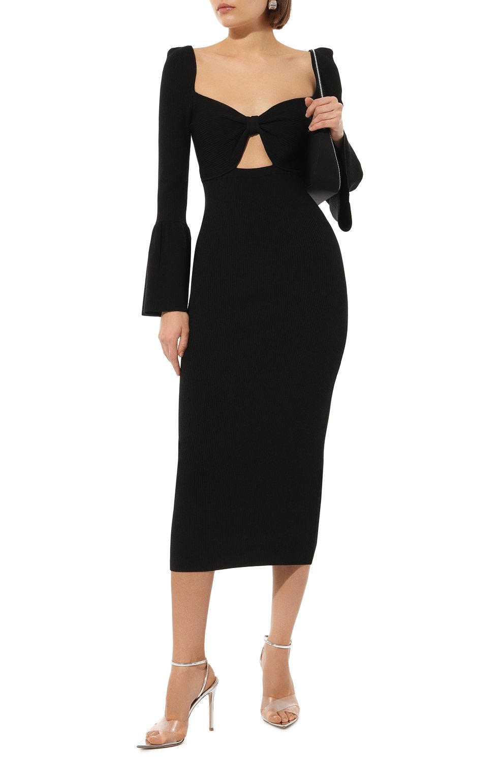 Платье из вискозы SELF-PORTRAIT черного цвета по цене 66950 руб., арт. PF22-058S, фото 2 Платье из вискозы SELF-PORTRAIT, арт. PF22-058S, фото 2