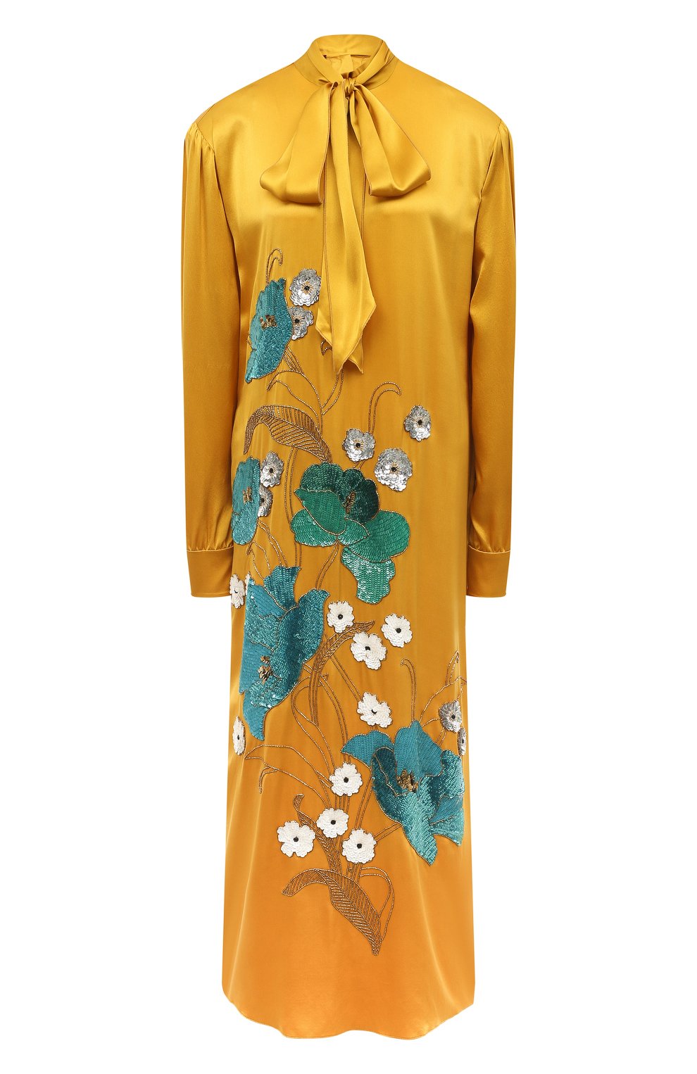 Атласное платье GUCCI горчичного цвета по цене 835200 руб., арт. 576691 ZAB5T, фото 1 Атласное платье GUCCI, арт. 576691 ZAB5T, фото 1