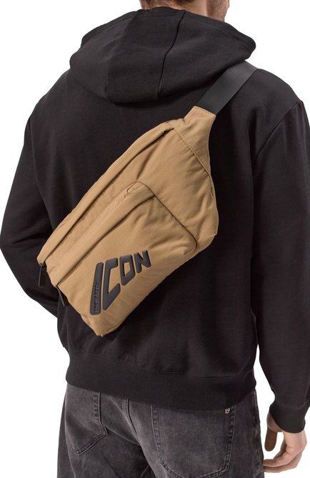 Мужская поясная сумка icon DSQUARED2 темно-бежевого цвета, арт. CBM0068/16808212 | Фото 2 (Размер: large; Материал сплава: Проставлено; Материал: Текстиль; Ремень/цепочка: На ремешке; Драгоценные камни: Проставлено)