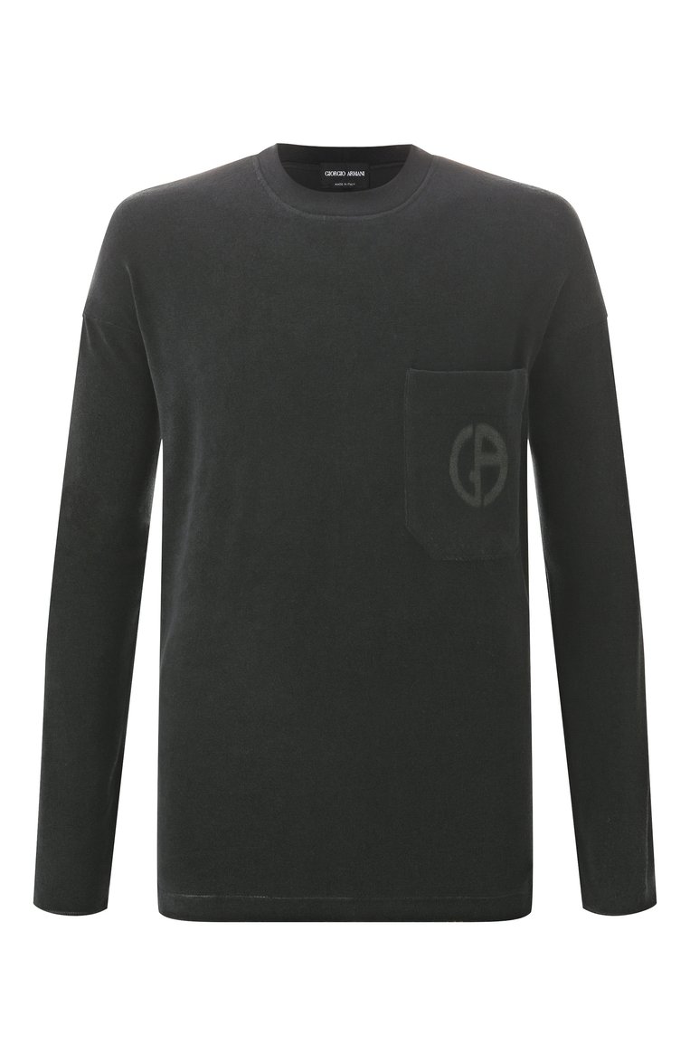 Мужская хлопковый лонгслив GIORGIO ARMANI темно-зеленого цвета, арт. GM001249/TE13896 | Фото 1 (Материал внешний: Хлопок; Длина (для топов): Стандартные; Рукава: Длинные; Стили: Кэжуэл; Кросс-КТ: Джерси; Мужское Кросс-КТ: Футболка-одежда; Автоматизация ТО: Проставлено; Детали: Без декора; Автоматизация состава: Проставлено; Принт: С принтом)