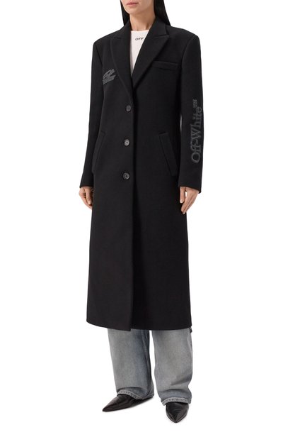 Шерстяное пальто OFF-WHITE черного цвета по цене 251500 руб., арт. 2FG00524T, фото 3 Шерстяное пальто OFF-WHITE, арт. 2FG00524T, фото 3