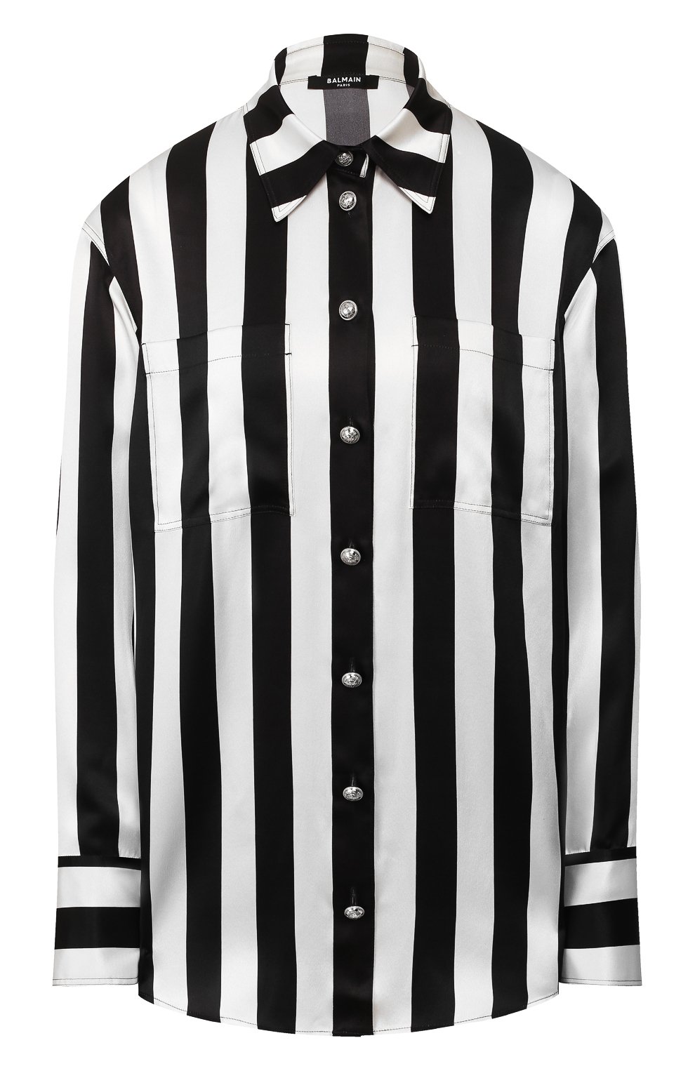 Шелковая рубашка BALMAIN черно-белого цвета по цене 142500 руб., арт. TF02654/I436, фото 1 Шелковая рубашка BALMAIN, арт. TF02654/I436, фото 1