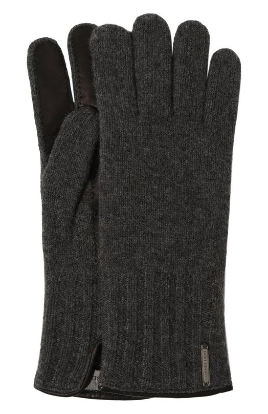Кашемировые перчатки с кожаной отделкой Corneliani 94Q324-9420576 Серый 94Q324-9420576