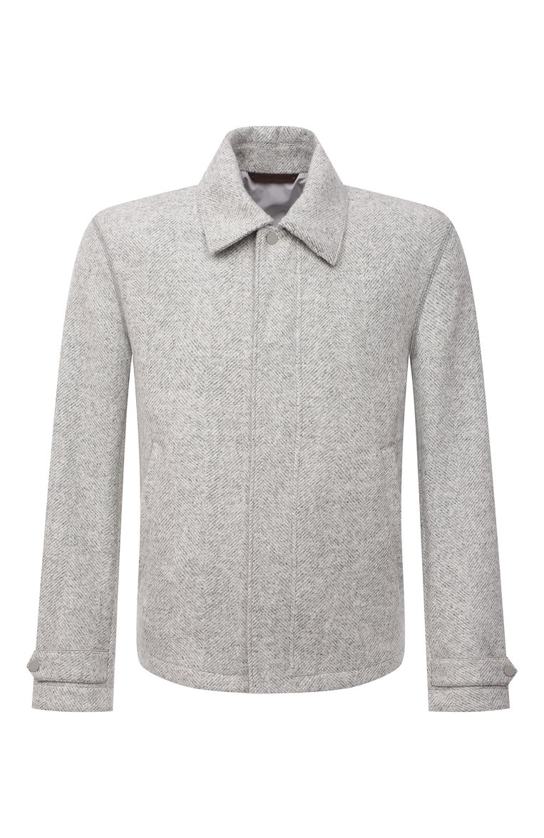 Мужская шерстяная куртка ZEGNA светло-серого цвета, арт. UYT26/Y107P | Фото 1 (Рукава: Длинные; Длина (верхняя одежда): Короткие; Материал подклада: Синтетический материал; Материал внешний: Шерсть; Кросс-КТ: Куртка, Утепленные; Мужское Кросс-КТ: шерсть и кашемир; Стили: Кэжуэл)