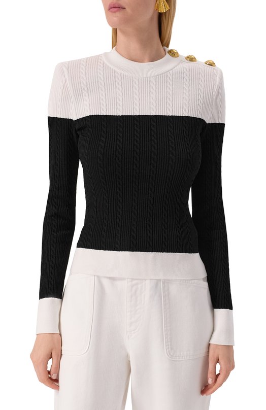 Пуловер из вискозы Balmain FF1KD002/KI50 Чёрно-белый  FF1KD002/KI50 Фото 3