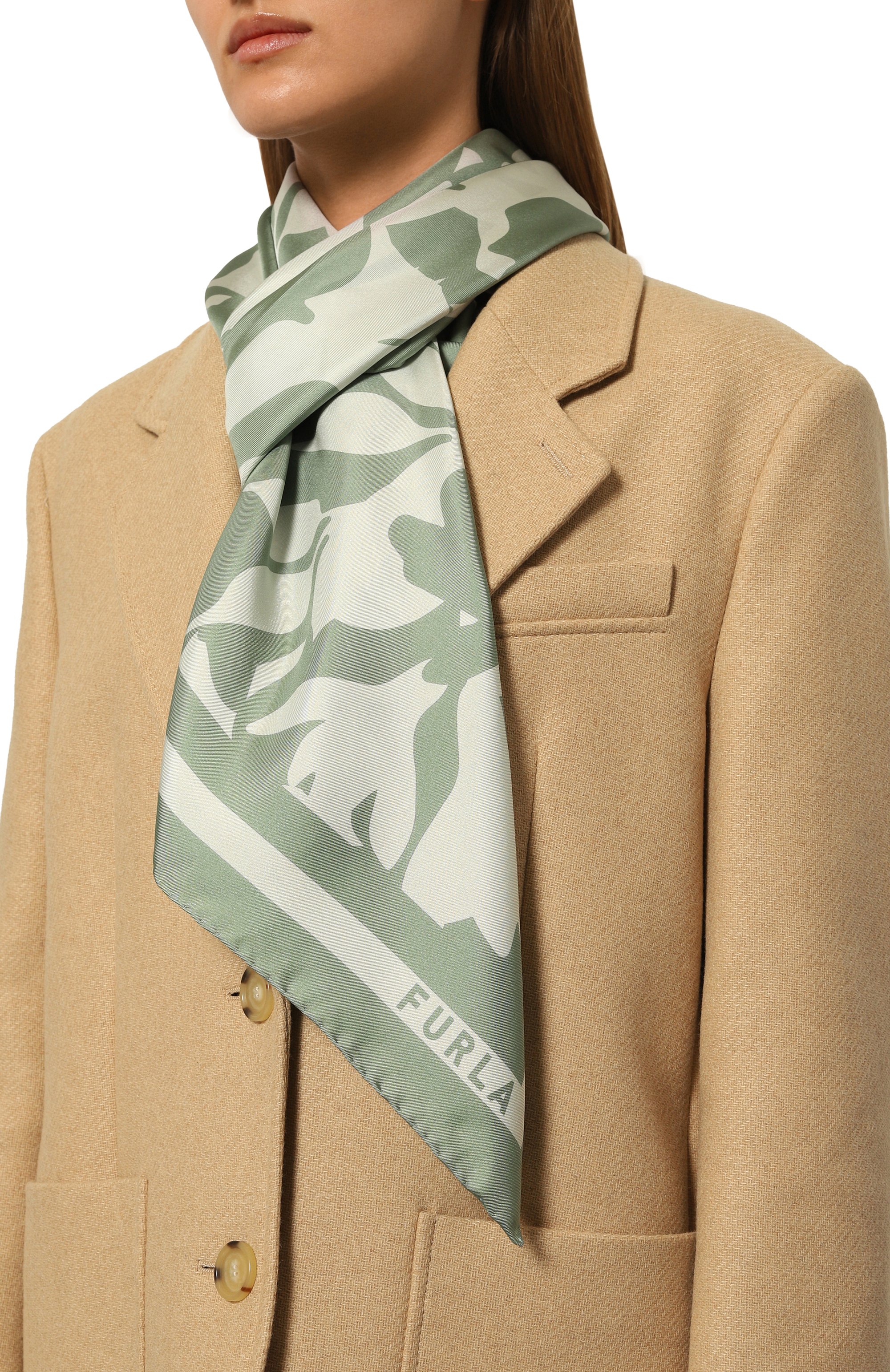 Шелковый платок FURLA зеленого цвета по цене 19000 руб., арт. WT00021/BX3592, фото 2 Шелковый платок FURLA, арт. WT00021/BX3592, фото 2