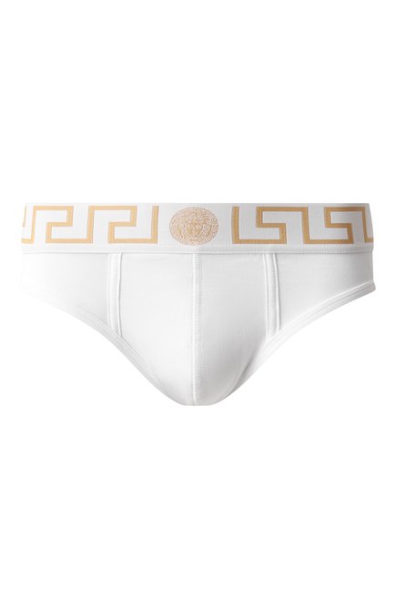 Мужские хлопковые брифы VERSACE белого цвета, арт. AU10027/1A10011 | Фото 1 (Материал внешний: Хлопок; Автоматизация состава: Проставлено; Нос: Не проставлено)