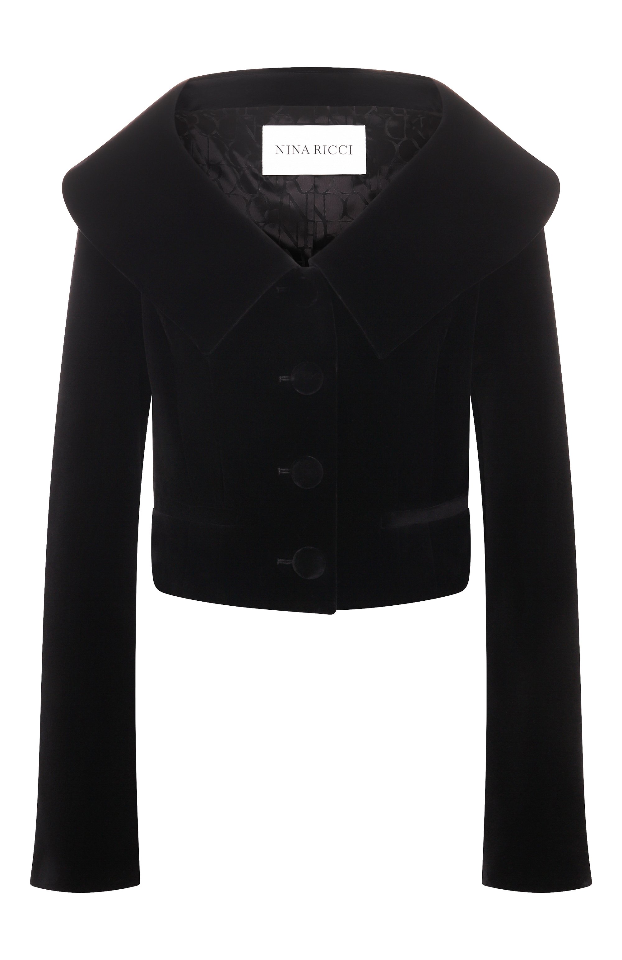Бархатный жакет NINA RICCI черного цвета по цене 214500 руб., арт. 25ACVE007/C01100, фото 1 Бархатный жакет NINA RICCI, арт. 25ACVE007/C01100, фото 1