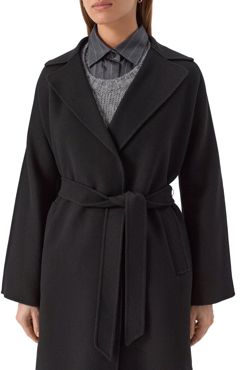 Женское шерстяное пальто WEEKEND MAX MARA черного цвета, арт. CIVADA | Фото 5 (Длина (верхняя одежда): До колена; Автоматизация состава: Проставлено; Автоматизация ТО: Проставлено; Материал внешний: Шерсть; Рукава: Длинные; 1-2-бортные: Однобортные; Стили: Классический)