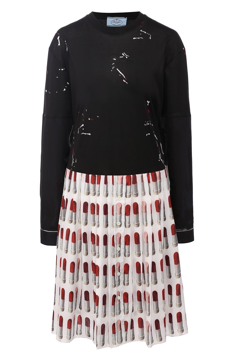 Платье с круглым вырезом и принтом PRADA разноцветного цвета по цене 135000 руб., арт. 34574-1SFV-F0964, фото 1 Платье с круглым вырезом и принтом PRADA, арт. 34574-1SFV-F0964, фото 1