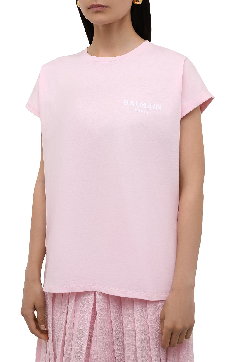 Хлопковая футболка BALMAIN светло-розового цвета по цене 32950 руб., арт. WF1EF010/B013, фото 3 Хлопковая футболка BALMAIN, арт. WF1EF010/B013, фото 3