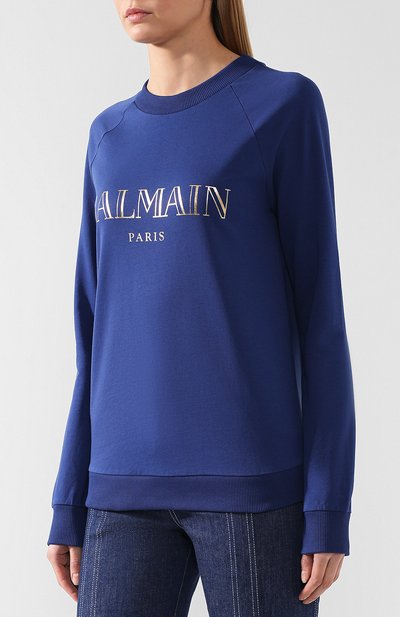 Хлопковый пуловер BALMAIN синего цвета по цене 58550 руб., арт. RF13735/I044, фото 3 Хлопковый пуловер BALMAIN, арт. RF13735/I044, фото 3